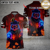 Maxcorners Bowling Bear Dark Flame Multicolor Customized Name, Team Name 3D Shirts