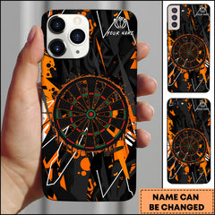 Maxcorners Darts Orange Black Dartboard Grunge Splatter Design Personalized Name Phone Case