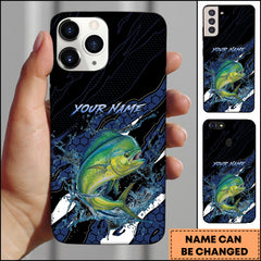 Maxcorners Mahi-mahi Fishing Phone Case Hexagon Tech Pattern Blue Splash Personalized Name Phone Case