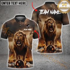 Maxcorners Fierce Lion Bowling Jersey Multicolor Options Personalized Name, Team Name 3D Polo Shirt