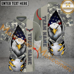 Maxcorners Golf American Eagle Army Camo Multicolor Option Customized Name, Team Name 3D Polo Shirt