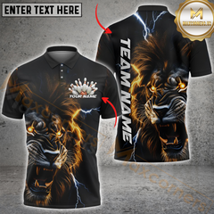 Maxcorners Bowling Lion Thunder Lightning Multicolor Customized Name, Team Name 3D Polo Shirt