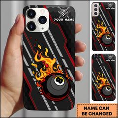Maxcorners Billiards Fire Flame 8 Ball Red Stripe Personalized Name Phone Case