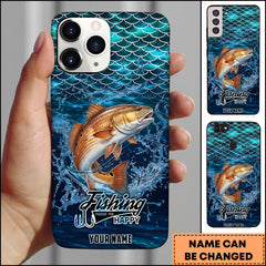 Maxcorners Red Fish Fishing Phone Case Fish Scale Pattern Splash Design Personalized Name 3D Phone Case