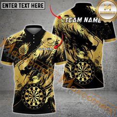 Maxcorners Darts Dragon Golden Dartboard Fire MutilColor Option Customized Name, Team Name 3D Polo Shirt