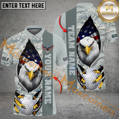 Maxcorners Golf American Eagle Army Camo Multicolor Option Customized Name, Team Name 3D Polo Shirt