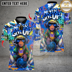 Maxcorners Never Give Up Funky Monkey Graffiti Bowling Multicolor Customized Name, Team Name 3D Shirts