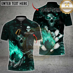 Maxcorners Bowling Flame Skull Multicolor Customized Name, Team Name 3D Shirt