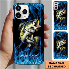 Maxcorner Bass Fishing Blue Flame Smoke Background Personalized Name 3D Phone Case