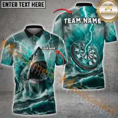 Maxcorners Shark and Lightning Darts Jersey Multicolor Option Customized Name, Team Name 3D Polo Shirt
