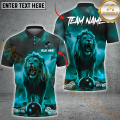 Maxcorners Fierce Lion Bowling Jersey Multicolor Options Personalized Name, Team Name 3D Polo Shirt