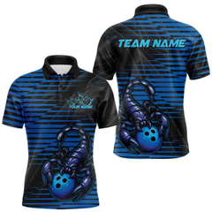 Maxcorners Custom Black And Blue Scorpion Bowling Team Polo Shirts For Men, Bowling League Shirt LM054