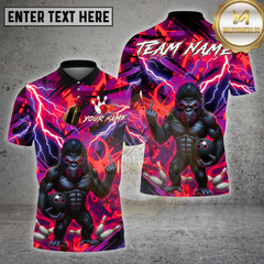 Maxcorners Bowling Shirts Gorilla Lightning Strike Multi Options Personalized Name, Team Name 3D Shirt