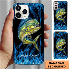 Maxcorner Mahi-mahi Fishing Blue Flame Smoke Background Personalized Name 3D Phone Case