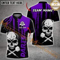 Maxcorners Darts Skull MutilColor Option Customized Name, Team Name 3D Polo Shirt