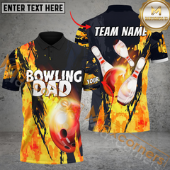 Maxcorners Ball And Pins Fire Bowling Dad Jersey Multicolor Option Customized Name, Team Name 3D Polo Shirt
