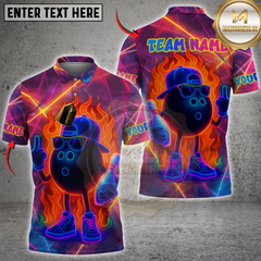 Maxcorners Neon Bowling Flame Personalized Name, Team Name 3D Shirt