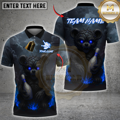 Maxcorners Bowling Evil Teddy Bear with Bowling Pin Multicolor Customized Name, Team Name 3D Shirts