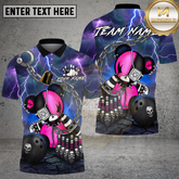 Maxcorners Bowling Punk Doll Lightning Chain Art Multicolor Options Personalized Name, Team Name 3D Shirt (4 Colors)