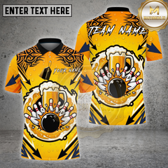 Maxcorners Bowling Shirt Beer Bowling Pins Gradient Flame Tribal Design Multicolor Options Personalized Name, Team Name 3D Shirt
