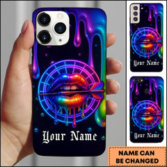 Maxcorners Darts Neon Rainbow Dripping Lips With Dart Dartboard Personalized Name Phone Case