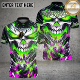 Maxcorners Bowling Shirt Neon Skull Green Purple Energy Explosion Multioptions Personalized Name, Team Name 3D Shirt (4 Colors)