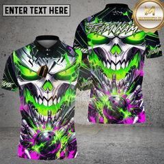 Maxcorners Bowling Shirt Neon Skull Green Purple Energy Explosion Multioptions Personalized Name, Team Name 3D Shirt (4 Colors)