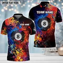 Maxcorners Billiards 8 Ball Color Stains Personalized Name 3D Shirt