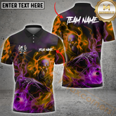Maxcorners Skull Flame Bowling Jersey Multicolor Option Personalized Name, Team Name 3D Polo Shirt