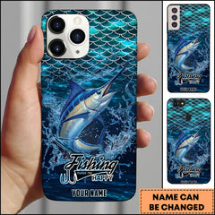 Maxcorners Marlin Fishing Phone Case Fish Scale Pattern Splash Design Personalized Name 3D Phone Case