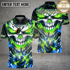 Maxcorners Bowling Shirt Neon Skull Green Purple Energy Explosion Multioptions Personalized Name, Team Name 3D Shirt (4 Colors)
