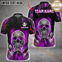 Maxcorners Flaming Skull Bowling Jersey Multicolor Options Personalized Name, Team Name 3D Polo Shirt