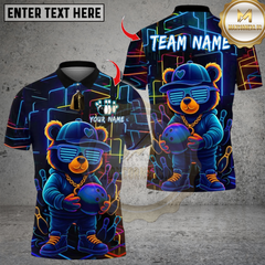 Maxcorners Bowling Neon Graffiti Teddy Bear Multicolor Customized Name, Team Name 3D Shirts