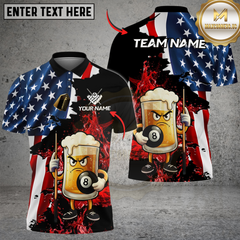 Maxcorners Billiards Ball 8 Grumpy Beer Mug American Flag Customized Name, Team Name 3D Shirt (4 Colors)