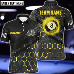 Maxcorners Black And Yellow 8 Ball Pool Personalized Name 3D Shirt