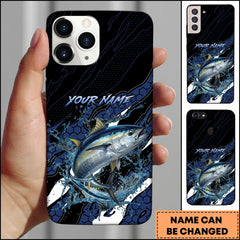 Maxcorners Tuna Fishing Phone Case Hexagon Tech Pattern Blue Splash Personalized Name Phone Case