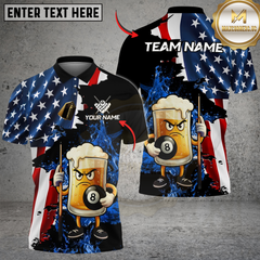 Maxcorners Billiards Ball 8 Grumpy Beer Mug American Flag Customized Name, Team Name 3D Shirt (4 Colors)
