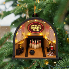 Maxcorners Orange Personalized Bowling Ornament with Custom Name, Funny Bowling Christmas Gift for Players, Unique Bowling Ball and Pin Tree Decoration MT1611