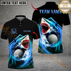 Maxcorners Shark Attack Golf Polo Shirt, Custom Name & Team Name 3D Shirts
