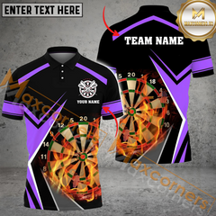 Maxcorners Darts Fire Flame Mutilcolor Options Personalized Name, Team Name 3D Polo Shirt