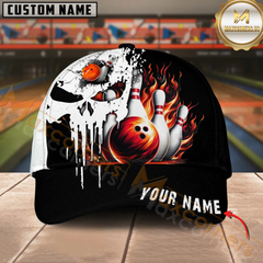 Maxcorners Bowling Punished Skull Flame Multicolor Personalized Name 3D Cap