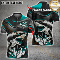 Maxcorners Bowling Angry Shark Multicolor Customized Name, Team Name 3D Polo Shirt