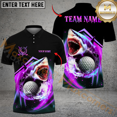 Maxcorners Shark Attack Golf Polo Shirt, Custom Name & Team Name 3D Shirts