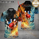 Maxcorners Bowling Flame And Ice Multicolor Personalized Name, Team Name 3D Unisex Shirt