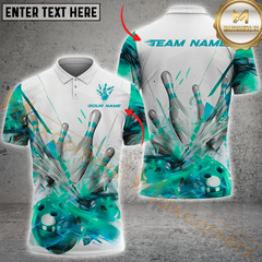 Maxcorners Glass Broken Bowling Jersey Multicolor Option Personalized Name, Team Name 3D Polo Shirt