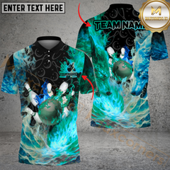 Maxcorners Bowling Flame And Ice Multicolor Personalized Name, Team Name 3D Unisex Shirt