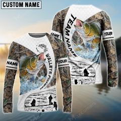 Maxcorners Walleye Fishing Camo Fisher Sun Protection Personalized Name, Team Name Long Sleeve Shirt