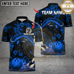 Maxcorners Bowling Fire Muscle Bull Multicolor Customized Name Team Name 3D Shirts