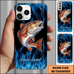 Maxcorner Redfish Fishing Blue Flame Smoke Background Personalized Name 3D Phone Case