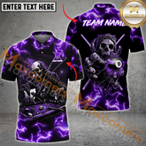Maxcorners Billiards Ball 8 Skull Fire Multicolor Options Personalized Name, Team Name 3D Polo Shirt (4 Colors)
